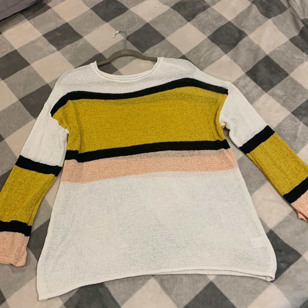 Lightweight White, Black, Mustard, and peach/pink Sweater